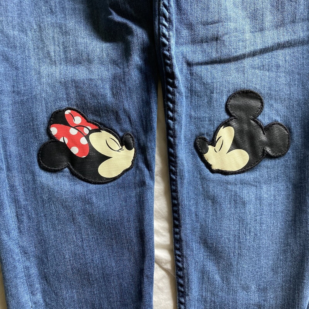 Disney Brand Juniors 9 High Waist (25") Skinny BlueJean Minnie Kisses Mickey - Picture 3 of 16